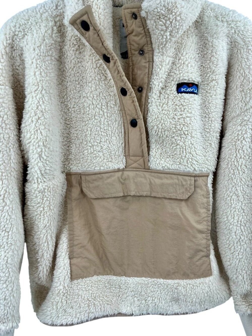 KAVU Women's Chalk Hooded Moon Ridge Popover Sherpa Sweatshirt Small - Picture 3 of 6